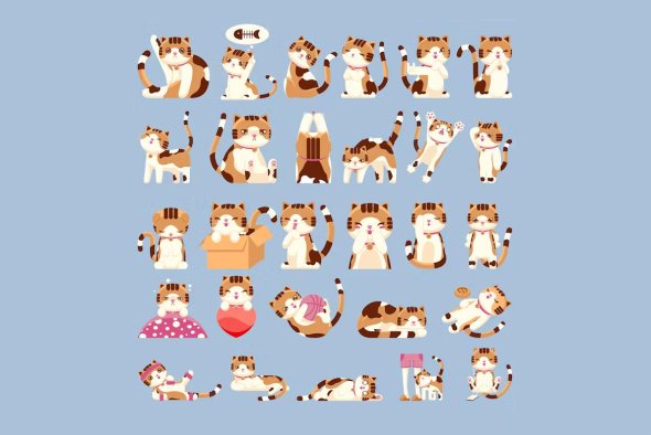 Set of Cute Calico Cat Character - A8W65YY