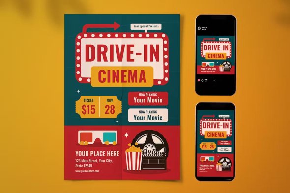 Drive In Cinema Flyer Set - D52GH74